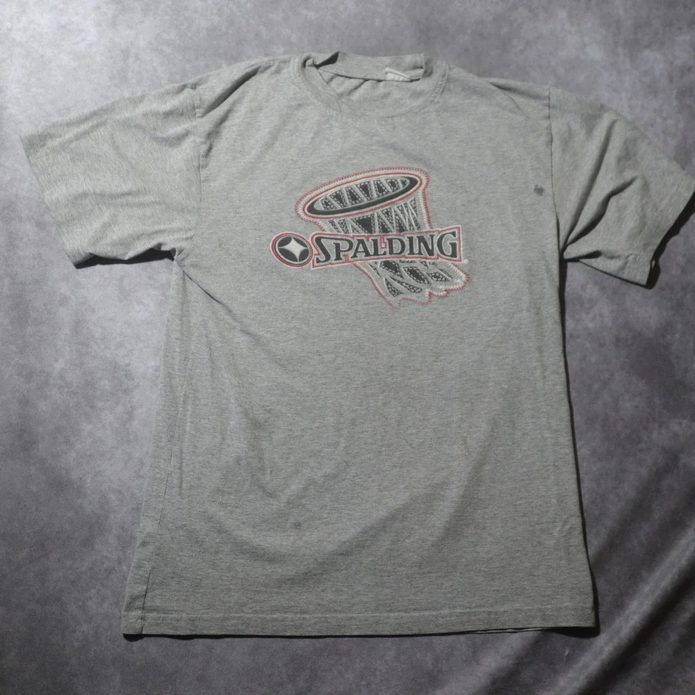 Spalding T-Shirt Mens Medium‎ Gray Good Basketball Graphic Tee Short Sleeve